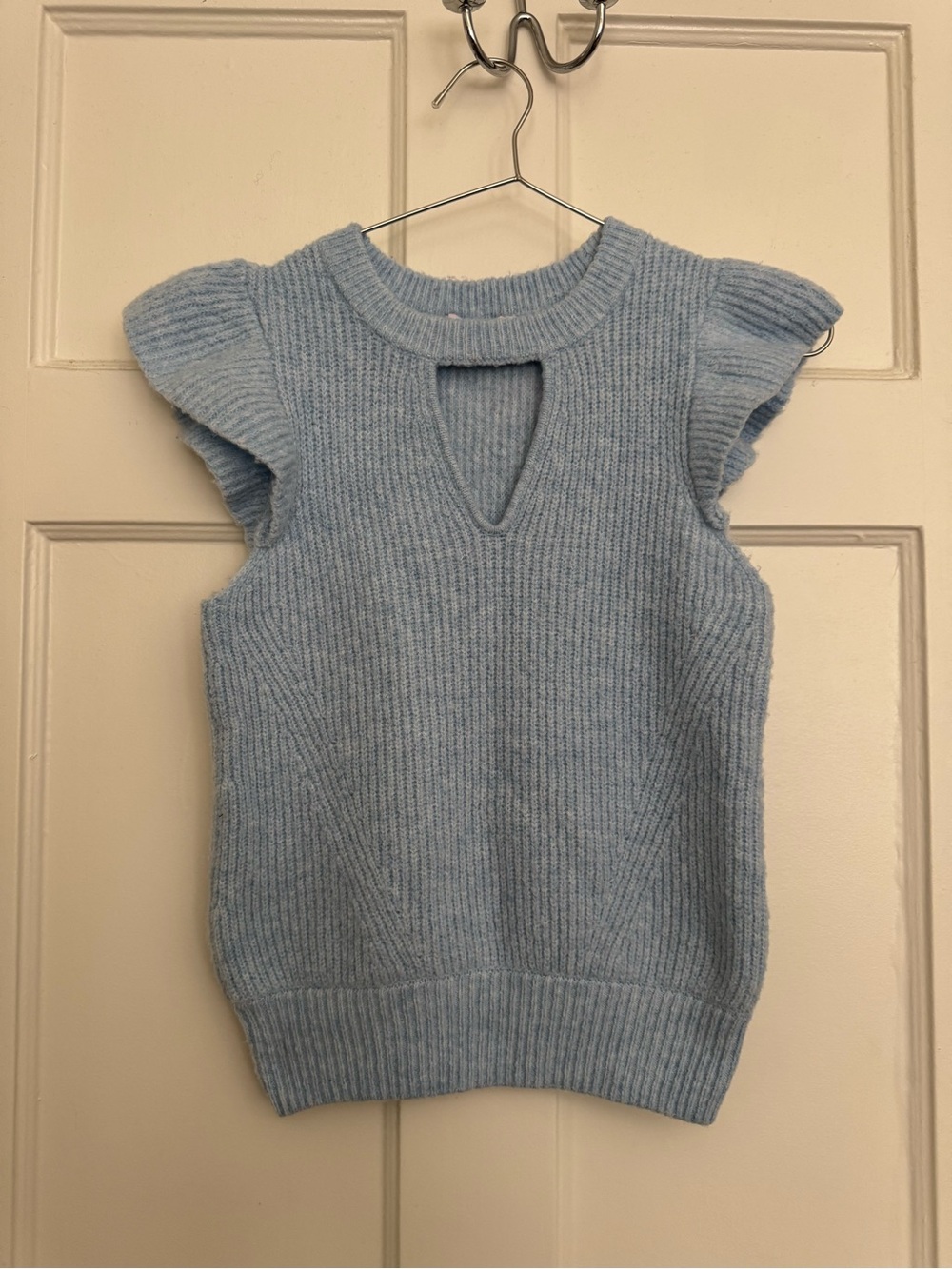 Light Blue Knit Flutter Sleeve Sweater